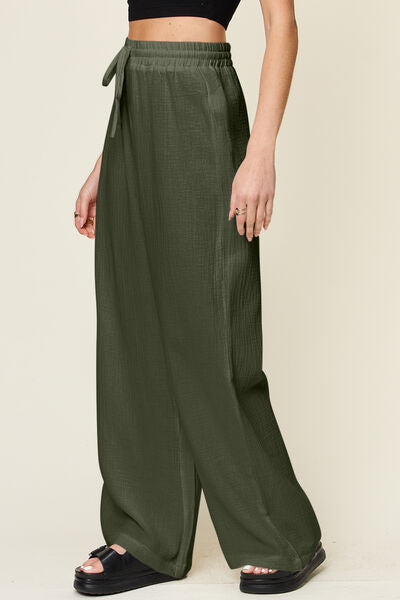 Double Take Full Size Texture Drawstring Wide Leg Pants - Pahabu - Women's Clothing & Shop