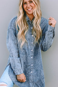 Button Up Dropped Shoulder Denim Top - Pahabu - Women's Clothing & Shop