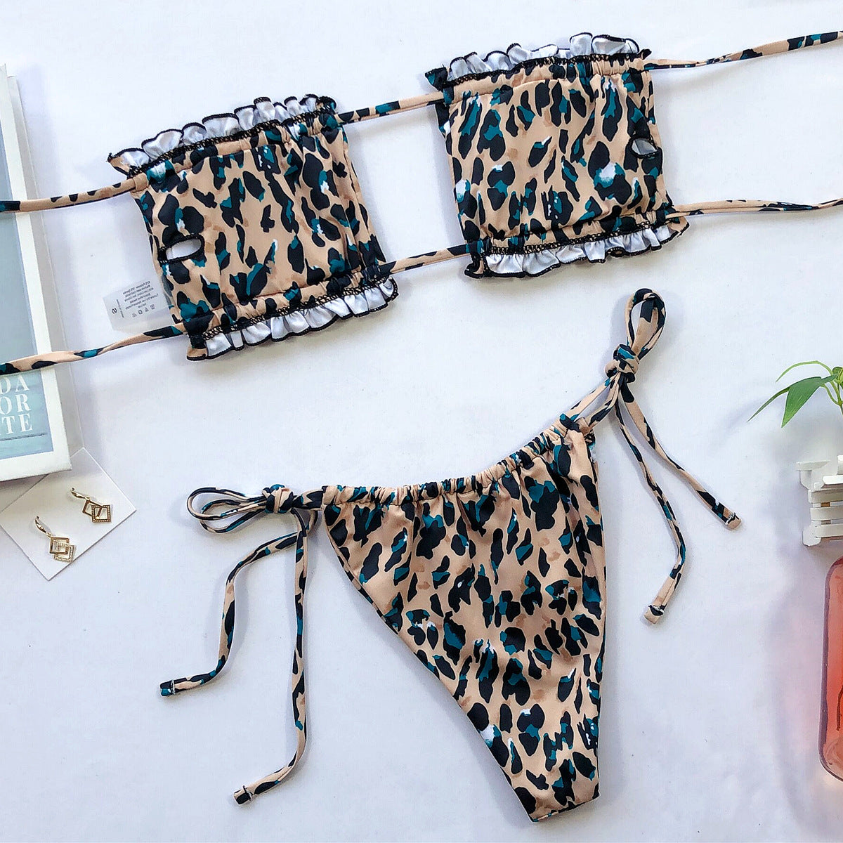 Frill Trim Ruched Bikini Set - Pahabu - Women's Clothing & Shop