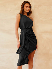 Slit Tied Single Shoulder Dress - Pahabu - Women's Clothing & Shop