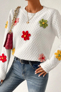 Crochet Flower Round Neck Sweater - Pahabu - Women's Clothing & Shop