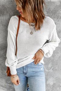 Tied Balloon Sleeve Round Neck Sweater - Pahabu - Women's Clothing & Shop