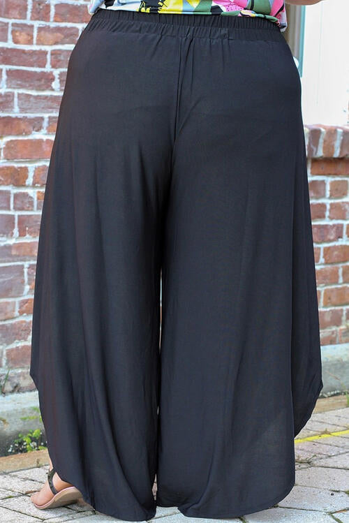 Plus Size Tie Front Wide Leg Pants - Pahabu - Women's Clothing & Shop