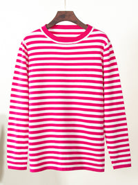 Striped Round Neck Long Sleeve Sweater - Pahabu - Women's Clothing & Shop