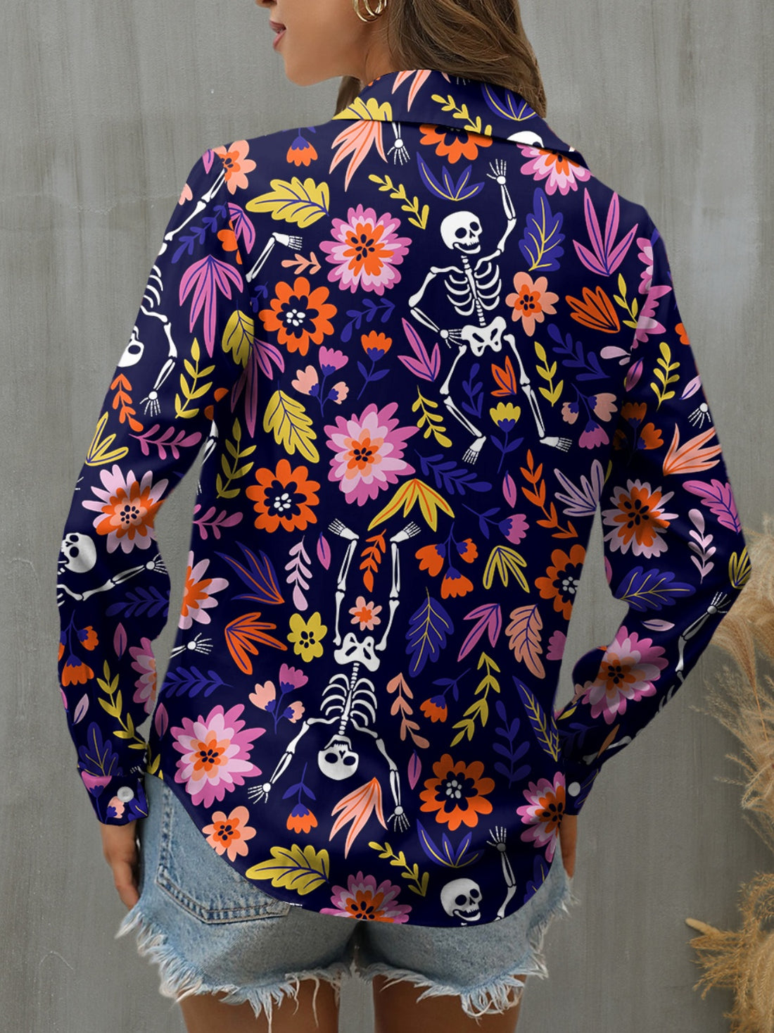 FAM-FAM Buttoned Printed Collared Neck Long Sleeve Shirt - Pahabu - Women's Clothing & Shop
