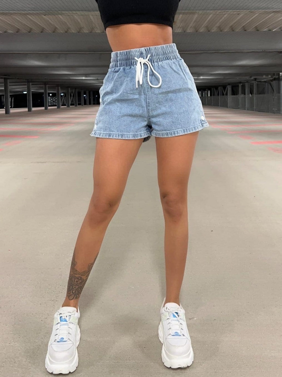 Drawstring High Waist Denim Shorts - Pahabu - Women's Clothing & Shop