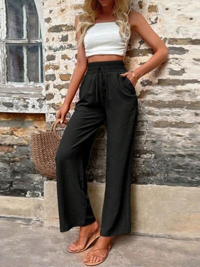 Tied High Waist Wide Leg Pants with Pockets - Pahabu - Women's Clothing & Shop