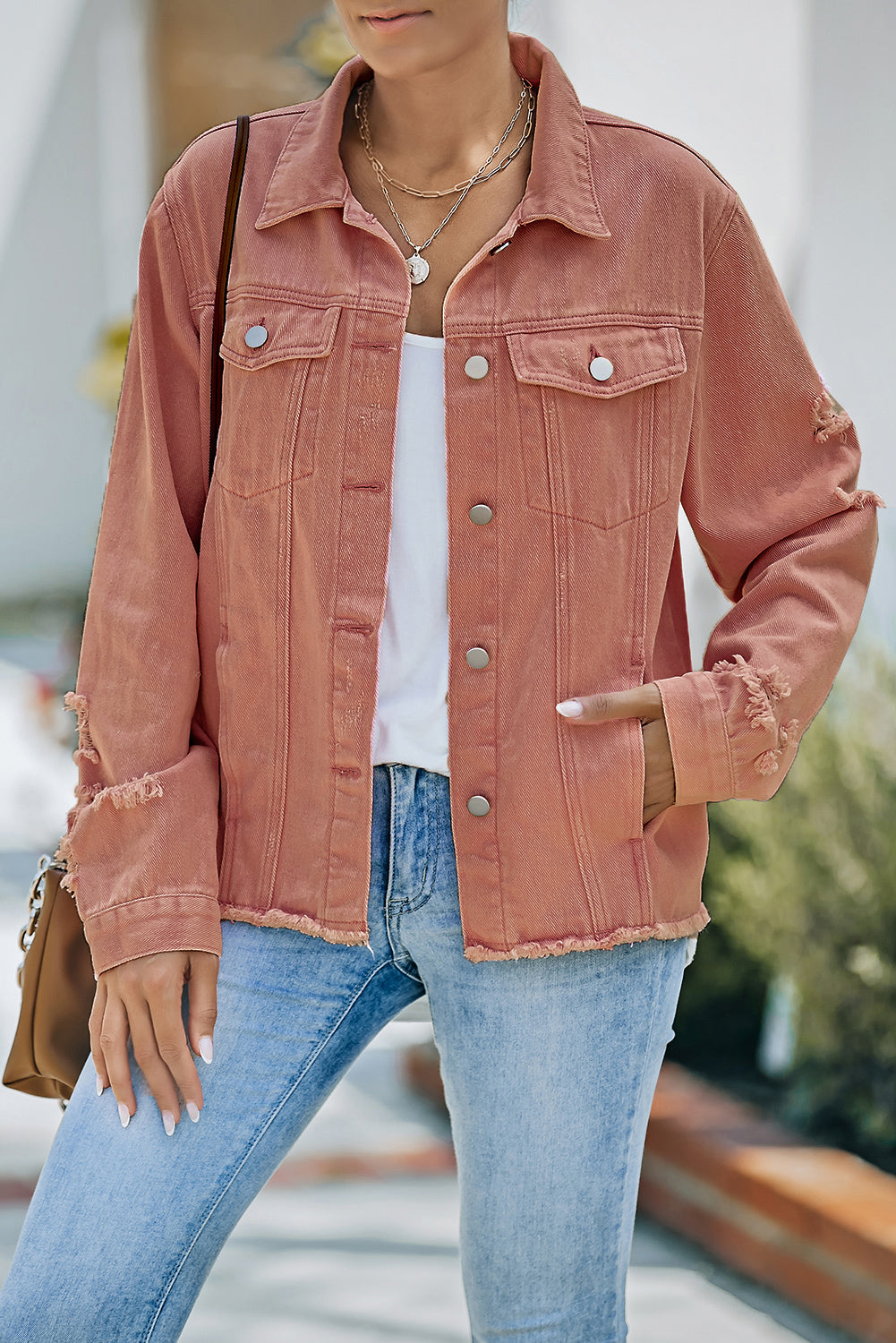 Distressed Raw Hem Denim Jacket - Pahabu - Women's Clothing & Shop