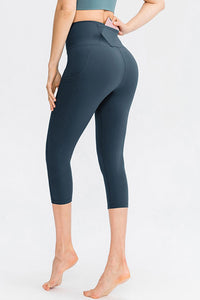 Wide Waistband Cropped Active Leggings with Pockets - Pahabu - Women's Clothing & Shop