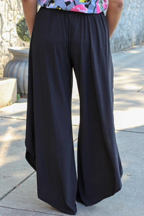 Plus Size Tie Front Wide Leg Pants - Pahabu - Women's Clothing & Shop