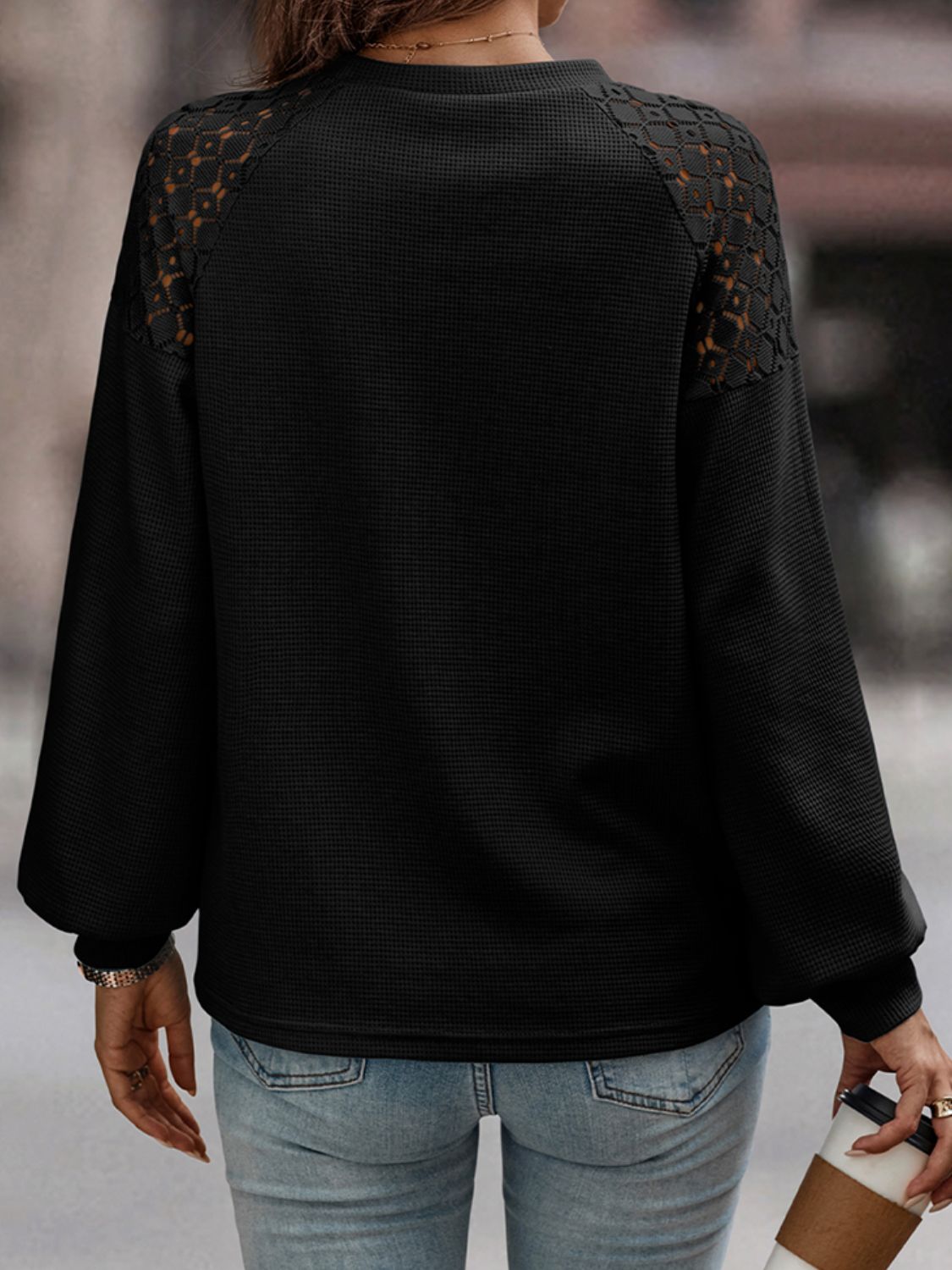 Shiny Lantern Sleeve Round Neck Blouse - Pahabu - Women's Clothing & Shop