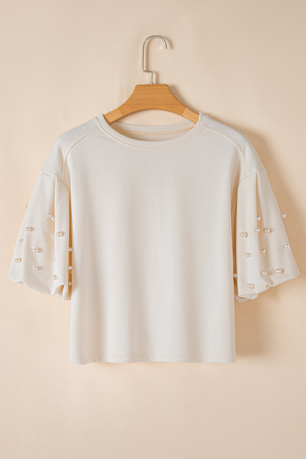 Pearl Detail Round Neck Half Sleeve Blouse - Pahabu - Women's Clothing & Shop