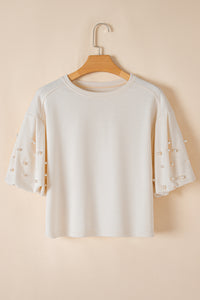 Pearl Detail Round Neck Half Sleeve Blouse - Pahabu - Women's Clothing & Shop