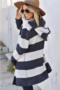 Contrast Stripes Open Front Long Sleeve Cardigan - Pahabu - Women's Clothing & Shop