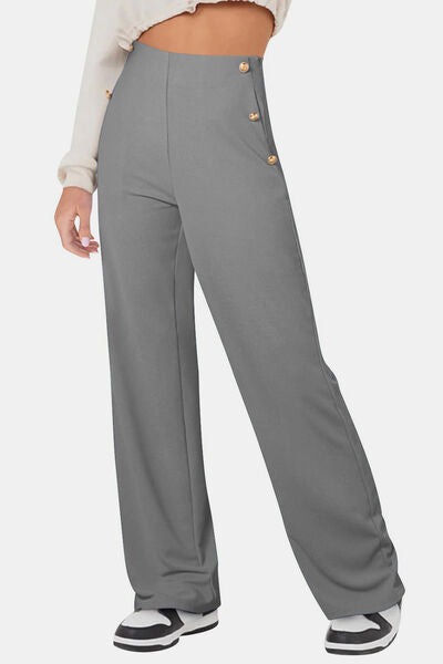 Decorative Button High Rise Pants - Pahabu - Women's Clothing & Shop