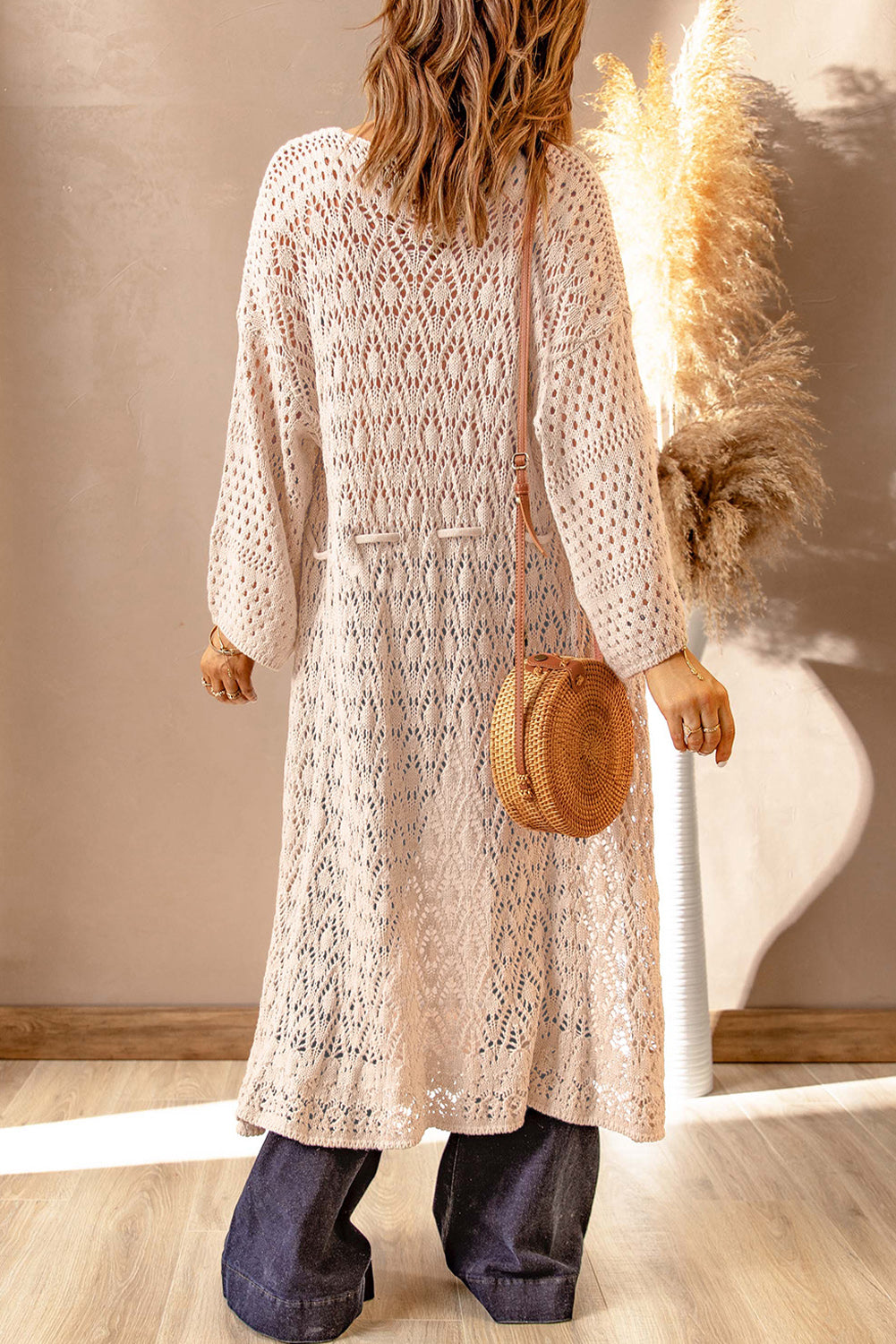 Dropped Shoulder Long Sleeve Crochet Duster Cardigan - Pahabu - Women's Clothing & Shop