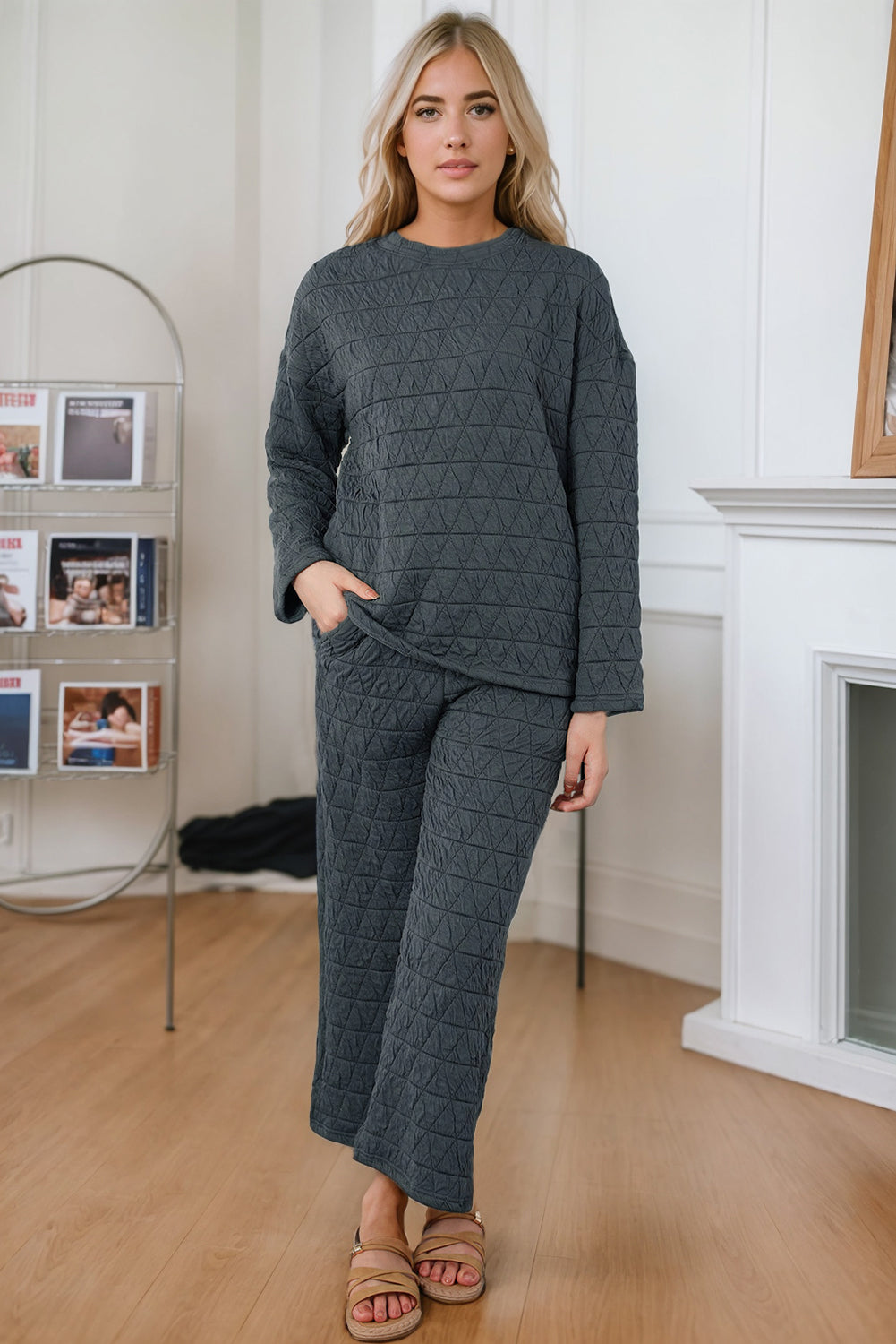 Round Neck Top and Pocketed Pants Lounge Set - Pahabu - Women's Clothing & Shop