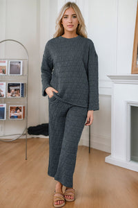 Round Neck Top and Pocketed Pants Lounge Set - Pahabu - Women's Clothing & Shop
