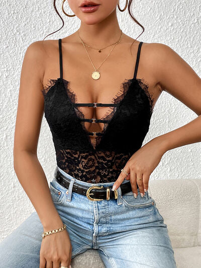 Perfee Lace Plunge Spaghetti Strap Bodysuit - Pahabu - Women's Clothing & Shop