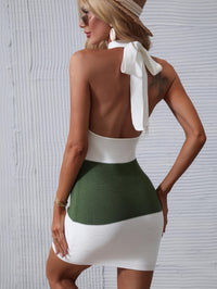 Color Block Halter Neck Knit Dress - Pahabu - Women's Clothing & Shop