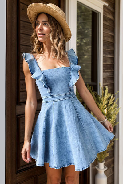 Ruffled Square Neck Mini Dress - Pahabu - Women's Clothing & Shop