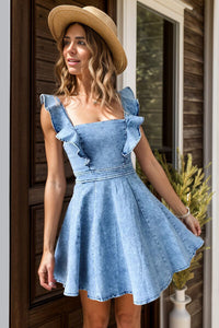 Ruffled Square Neck Mini Dress - Pahabu - Women's Clothing & Shop
