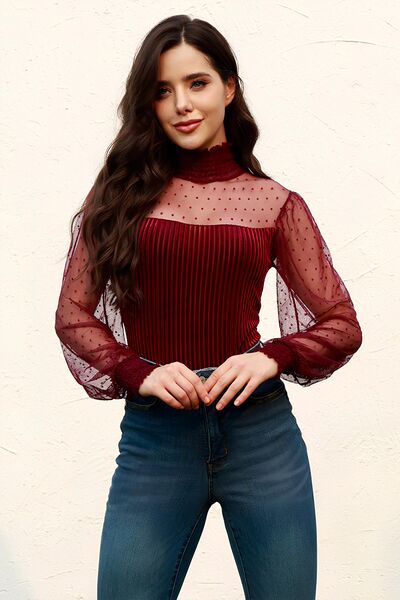 Smocked Mock Neck Long Sleeve Bodysuit - Pahabu - Women's Clothing & Shop