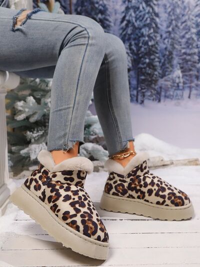 Thermal Leopard Round Toe Platform Boots - Pahabu - Women's Clothing & Shop