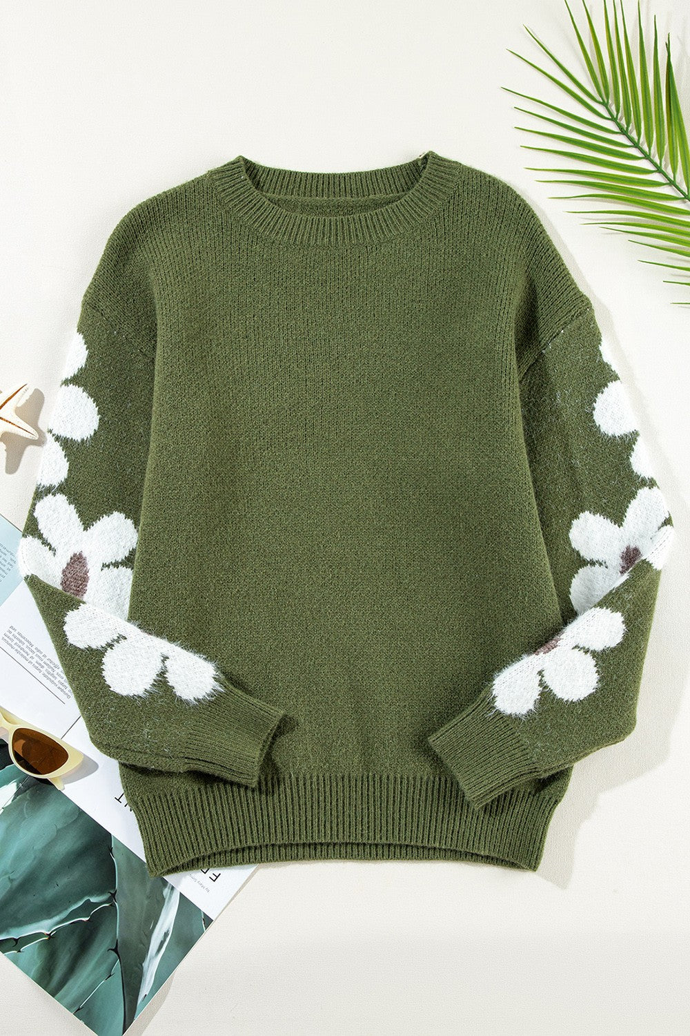 Flower Round Neck Long Sleeve Sweater - Pahabu - Women's Clothing & Shop