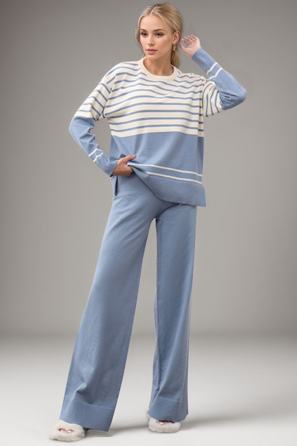 Basic Bae Striped Round Neck Long Sleeve Top and Pants Sweater Set - Pahabu - Women's Clothing & Shop