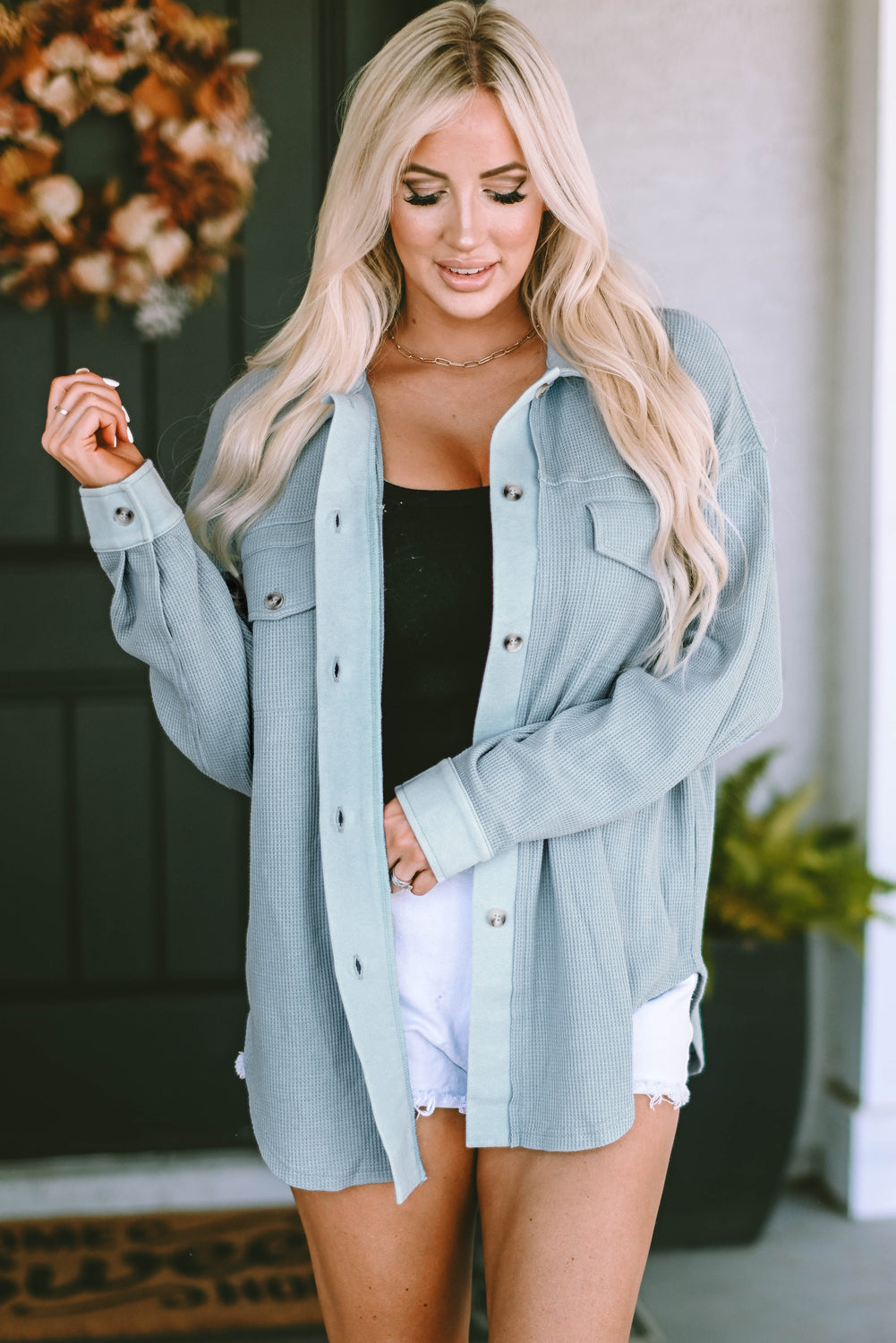 Button Down Drop Shoulder Jacket - Pahabu - Women's Clothing & Shop