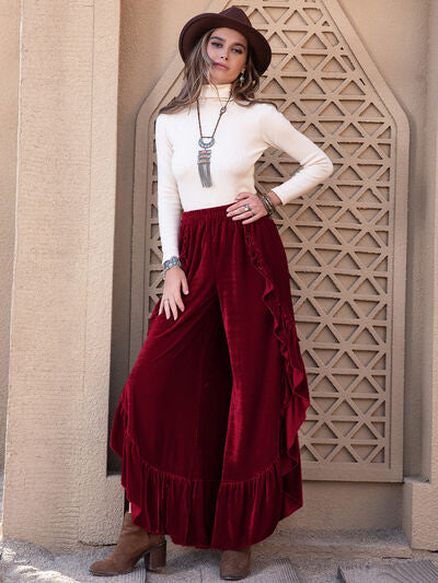 Slit Ruffled Wide Leg Pants - Pahabu - Women's Clothing & Shop