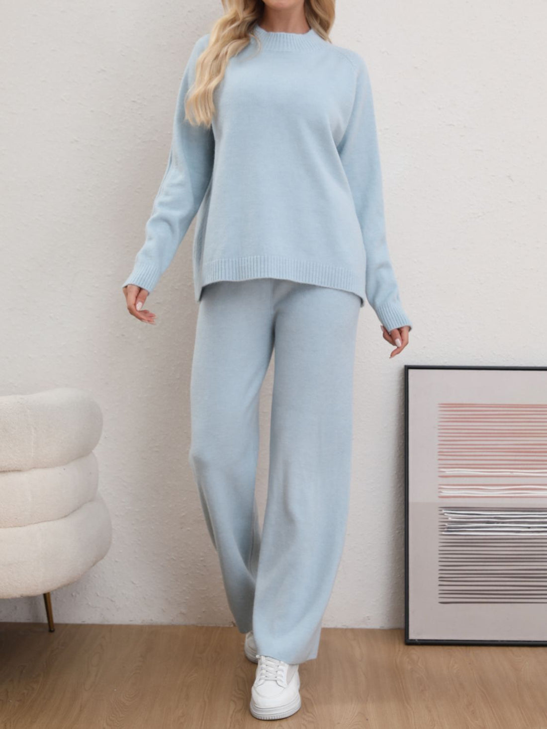 Mock Neck Long Sleeve Top and Pants Sweater Set - Pahabu - Women's Clothing & Shop