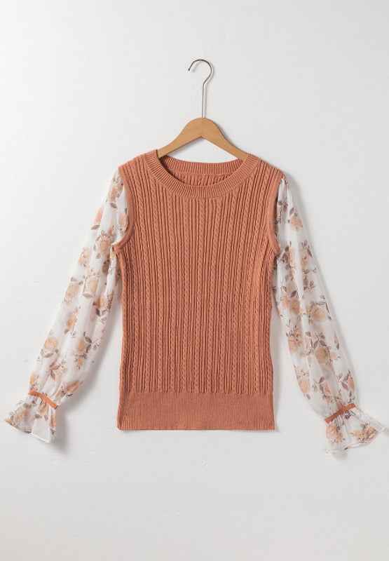 Cable Knit Round Neck Flounce Sleeve Sweater - Pahabu - Women's Clothing & Shop
