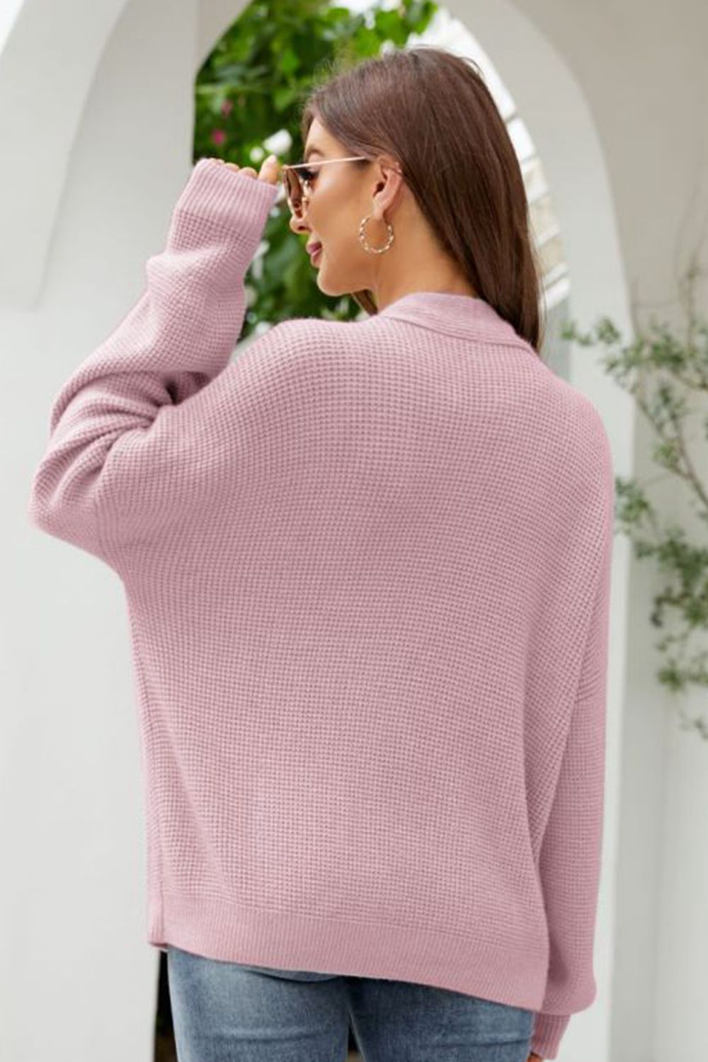 Waffle-Knit Dropped Shoulder Cardigan - Pahabu - Women's Clothing & Shop