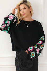 Crochet Round Neck Long Sleeve Knit Top - Pahabu - Women's Clothing & Shop
