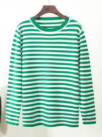 Striped Round Neck Long Sleeve Sweater - Pahabu - Women's Clothing & Shop