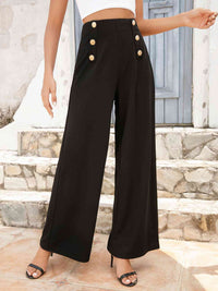 Buttoned High Waist Relax Fit Long Pants - Pahabu - Women's Clothing & Shop