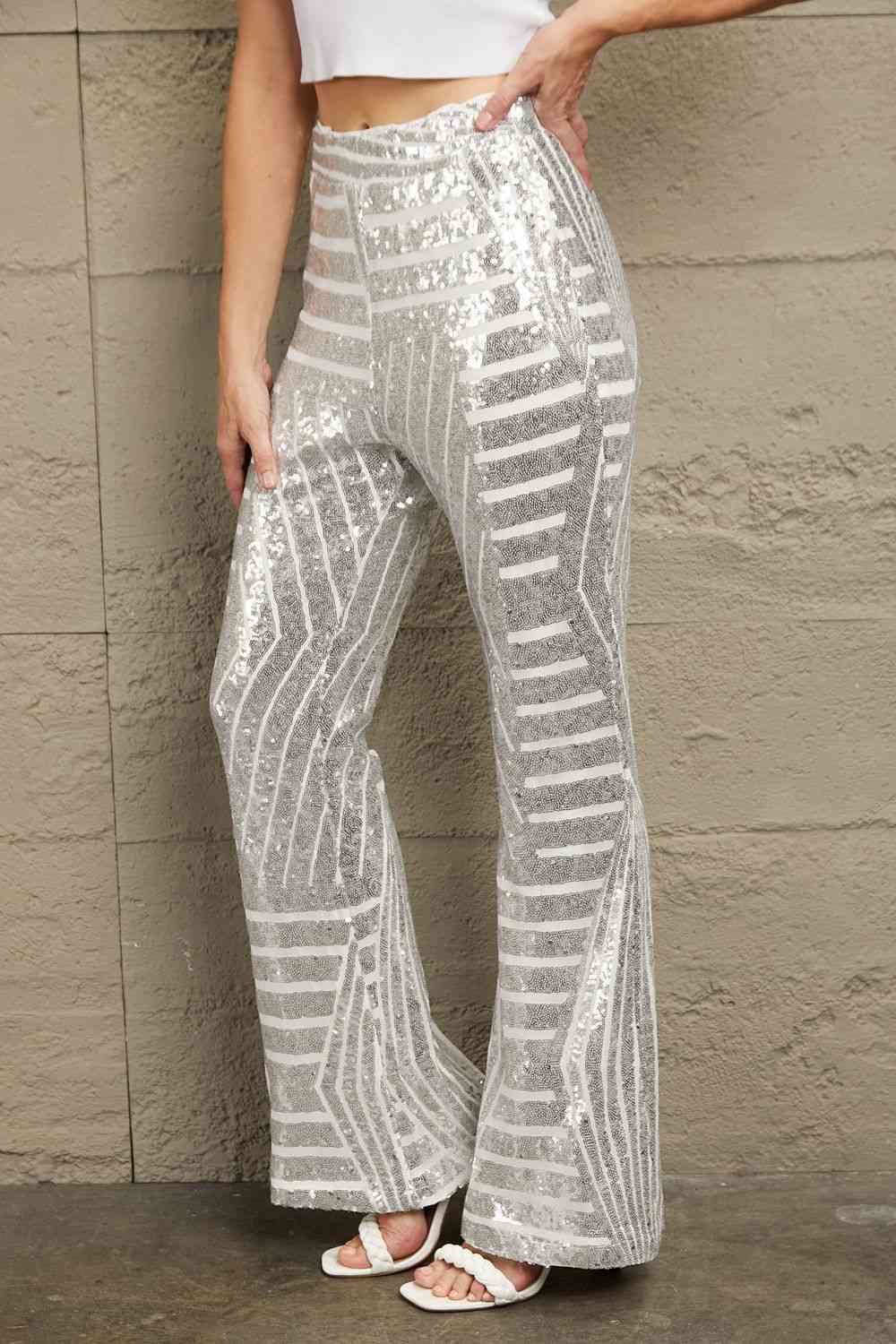 Sequin High Waist Flared Pants - Pahabu - Women's Clothing & Shop