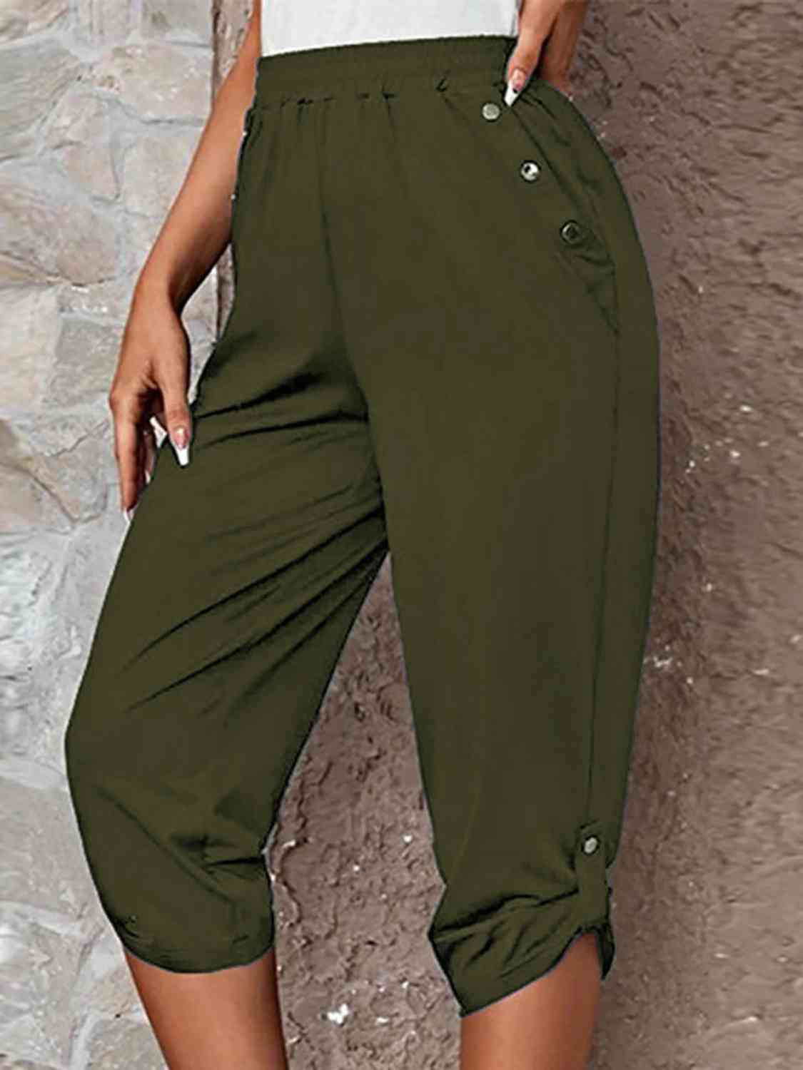 Full Size Roll-Tab Capris Pants - Pahabu - Women's Clothing & Shop