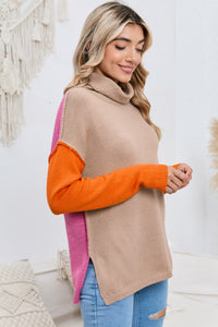 Turtle Neck Dropped Shoulder Slit Sweater - Pahabu - Women's Clothing & Shop