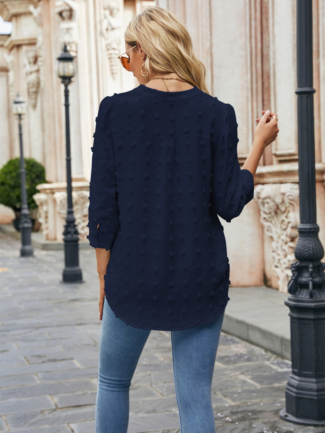 Swiss Dot Notched Neck Blouse - Pahabu - Women's Clothing & Shop