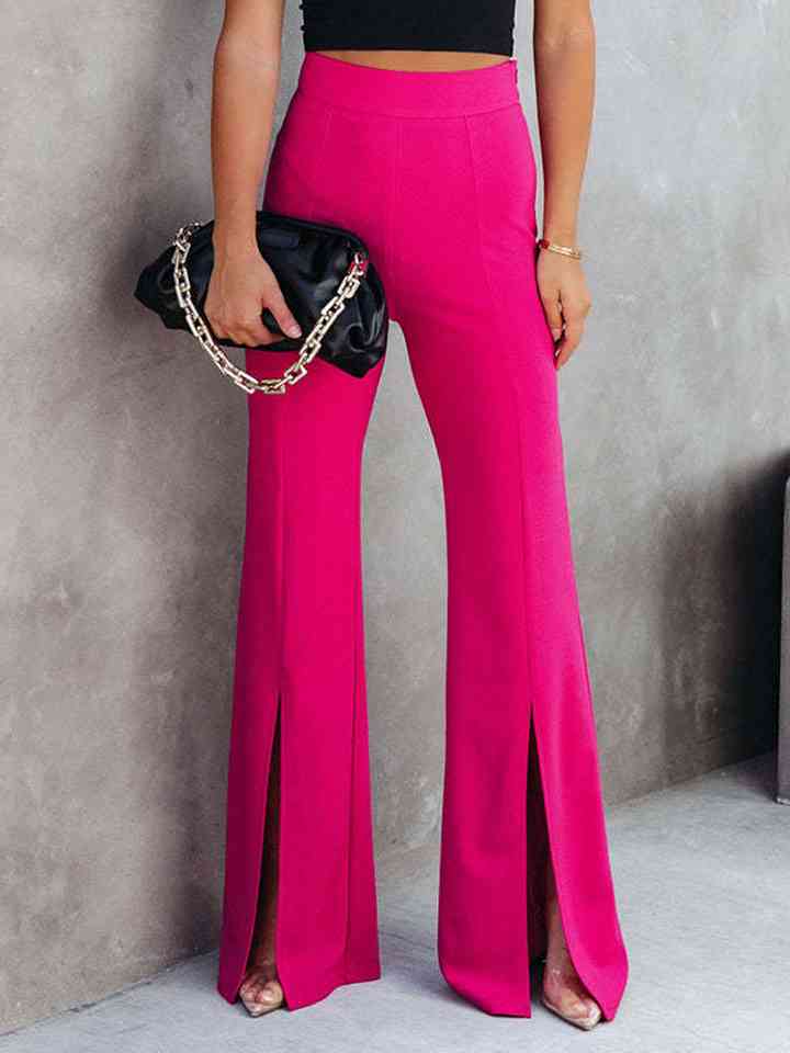 Front Slit Flare Leg Pants - Pahabu - Women's Clothing & Shop
