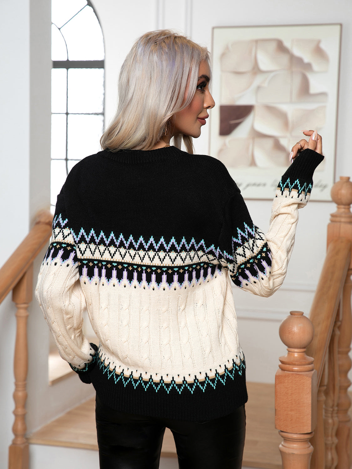 Round Neck Cable-Knit Sweater - Pahabu - Women's Clothing & Shop