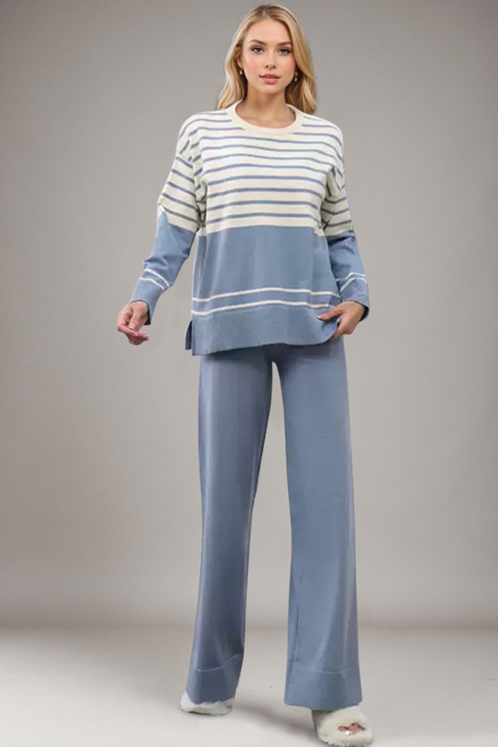 Basic Bae Striped Round Neck Long Sleeve Top and Pants Sweater Set - Pahabu - Women's Clothing & Shop