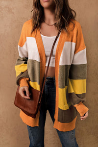 Color Block Lantern Sleeve Open Front Cardigan with Pockets - Pahabu - Women's Clothing & Shop