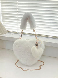 Heart Shape Faux Fur Handbag - Pahabu - Women's Clothing & Shop