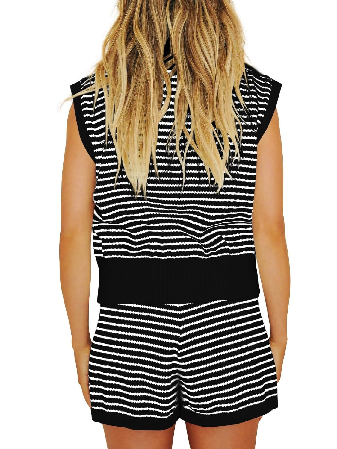 Striped Cap Sleeve Top and Shorts Sweater Set - Pahabu - Women's Clothing & Shop