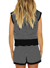 Striped Cap Sleeve Top and Shorts Sweater Set - Pahabu - Women's Clothing & Shop