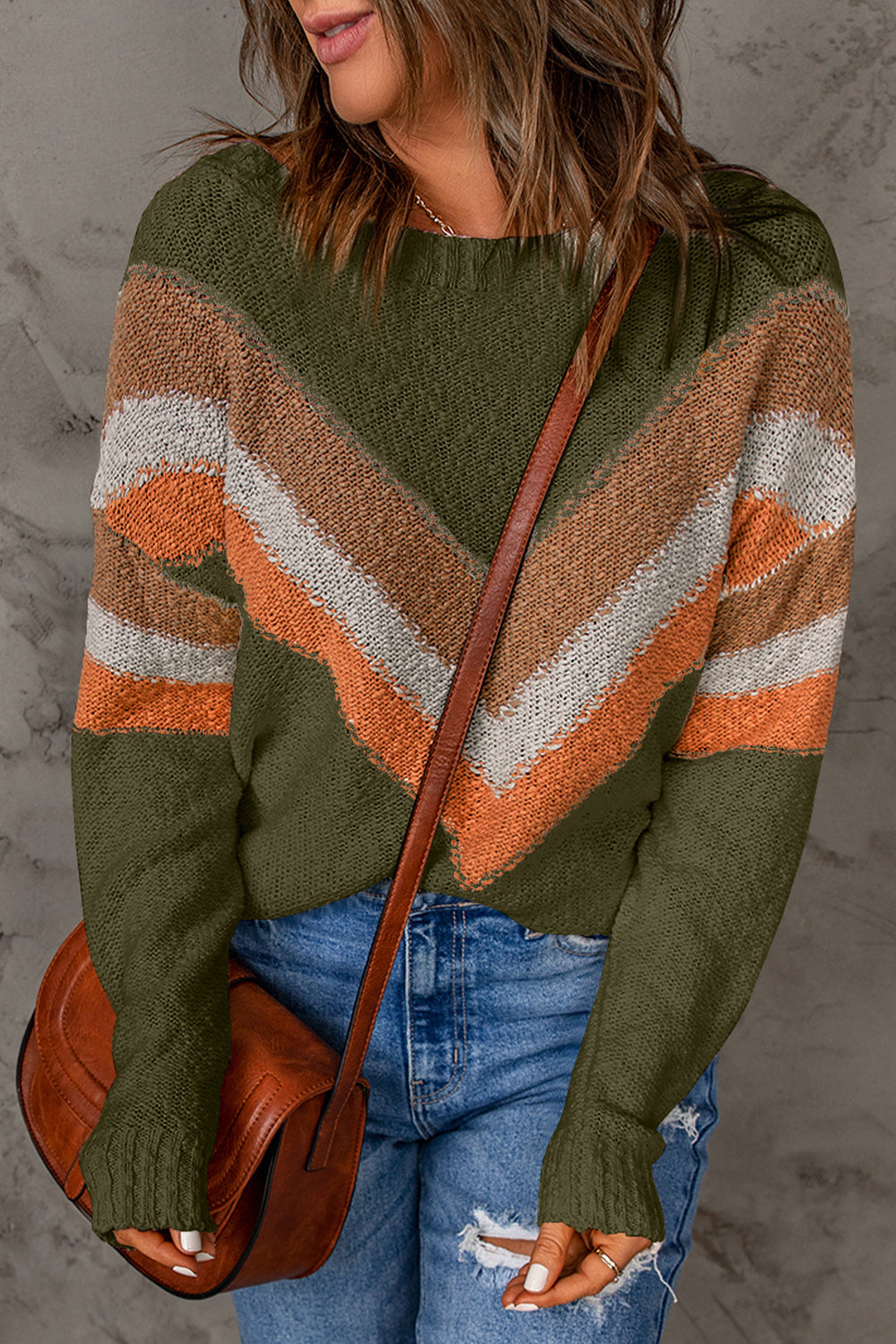 Contrast Round Neck Dropped Shoulder Sweater - Pahabu - Women's Clothing & Shop